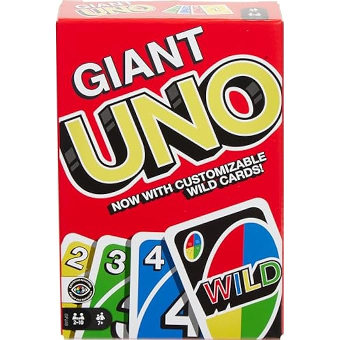 rayihni ​GIANT UNO CARD GAME FOR KIDS, ADULTS & FAMILY NIGHT, OVERSIZED CARDS & CUSTOMIZABLE WILD CARDS FOR 2 TO 10 PLAYERS - Image 1